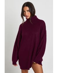 Boohoo - Petite Super Soft Brushed Knit Roll Neck Mini Dress - Lyst