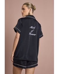 Boohoo - Bridal 'Maid Of Honor' Satin Embroidered Short Sleeve Shirt & Shorts Pyjama Set - Lyst
