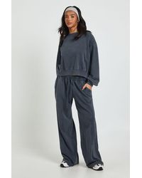 Boohoo - Petite Washed Ribbed Detail Straight Leg Tracksuit - Lyst