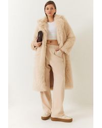 Bianco Lucci - Long Faux Fur Coat With Shawl Collar - Lyst