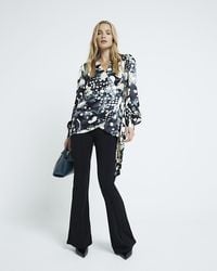 River Island - Blouse Long Sleeve Printed Wrap Viscose - Lyst