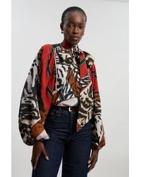 Karen Millen - Print Fluid Tencel Woven Tie Neck Blouse Lyocell - Lyst