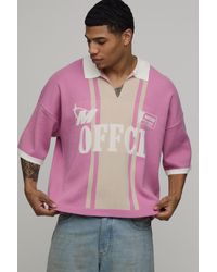 BoohooMAN - Oversized Boxy Moto Jacquard Knitted Polo - Lyst