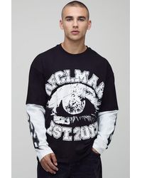 BoohooMAN - Oversized Faux Layer Ofcl Varsity Printed Long Sleeve T-Shirt - Lyst