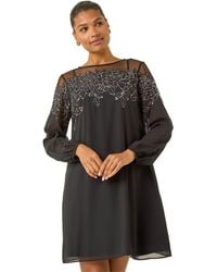 Roman - Illusion Mesh Neck Sequin Dress - Lyst
