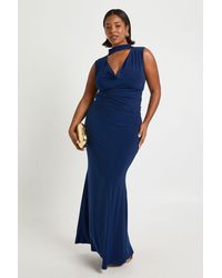 Boohoo - Plus Cowl Neck Scarf Detail Top And Collumn Maxi Skirt - Lyst