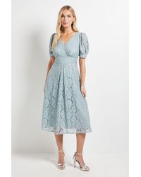 Wallis - Petite Lace V Neck Tea Midi Dress - Lyst