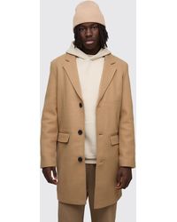 BoohooMAN - Single Breasted Wool Look Overcoat In Camel - Lyst