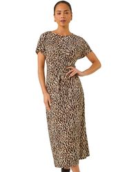 Roman - Petite Animal Twist Front Stretch Dress - Lyst