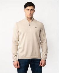 BOSS - Boss Ever-X Cotton Blend Zip-Neck Sweater With Logo Print - Lyst