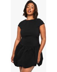 Boohoo - Plus Bengaline Cap Sleeve Puffball Mini Dress - Lyst