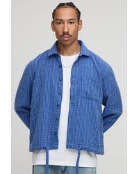 BoohooMAN - Oversized Boucle Bungee Hem Flannel Overshirt - Lyst