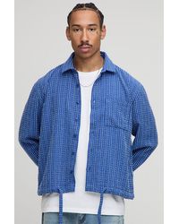 BoohooMAN - Oversized Boucle Bungee Hem Flannel Overshirt - Lyst