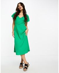 Vero Moda - Linen Touch Flutter Sleeve Midi Dress - Lyst