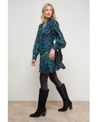 Oasis - Printed Lace Trim Boho Shirt Mini Dress - Lyst
