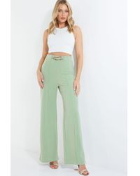 Quiz - Sage Buckle Palazzo Trousers - Lyst