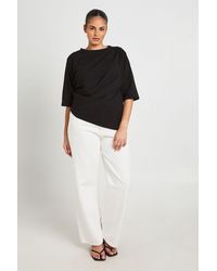 Boohoo - Plus Asymmetric Hem Cinched Waist 3/4 Sleeve T-Shirt - Lyst