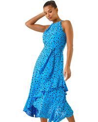 Roman - Spot Print Frill Hem Halter Dress - Lyst