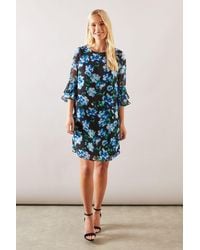 Wallis - Petite Floral Print Flute Sleeve Shift Dress - Lyst