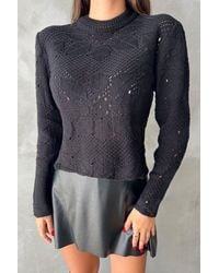 Hiccup - Crew Neck Cropped Sweater With A Lace Up Back - Lyst