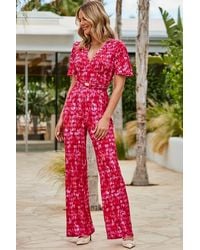 Sosandar - Angel Sleeve Belt Detail Wide Leg Jumpsuit - Lyst