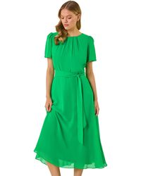Roman - Pleat Chiffon Belted Midi Dress - Lyst