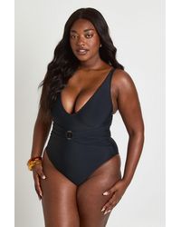 Boohoo - Plus Tummy Control O-Ring Plunge Swimsuit - Lyst