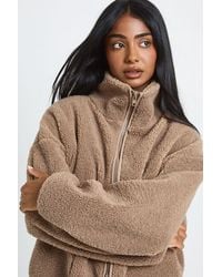 Boohoo - Funnel Neck Teddy Jacket - Lyst