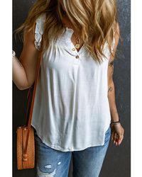 Azura Exchange - Button Split Neck Ruffled Trim Tank Top Viscose - Lyst