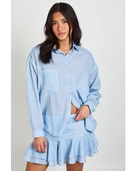 Boohoo - Ruched Ruffle Hem Stripe Mini Skirt - Lyst