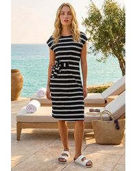 Roman - Stripe Tie Side Stretch Midi Dress - Lyst