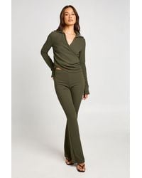 Boohoo - Tall Crinkle Wrap Top And Flare Trouser Co-Ord - Lyst
