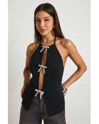 Boohoo - Bengaline Halterneck Top With Diamante Bow Detail - Lyst