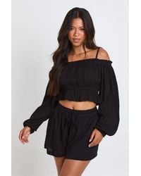 Boohoo - Textured Beach Bardot Top - Lyst