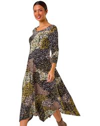 Roman - Animal Print Hanky Hem Midi Dress - Lyst