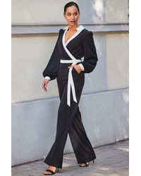Sosandar - Contrast Trim Wrap Front Jumpsuit - Lyst