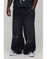 BoohooMAN - Plus Super Baggy Extreme Washed Laser Printed Denim Jeans - Lyst