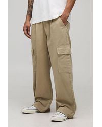 BoohooMAN - Wide Fit Half & Waistband Cargo Pocket Washed Twill Trouser - Lyst