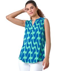 Roman - Wave Print Button Sleeveless Top - Lyst