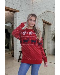 Femme Luxe - Reindeer & Snowflake Pattern Knitted Christmas Jumper - Lyst