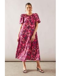 Wallis - Leopard Puff Sleeve Tie Back Midaxi Dress - Lyst