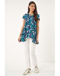 Roman - Floral Puff Print Hanky Hem Tunic Top - Lyst