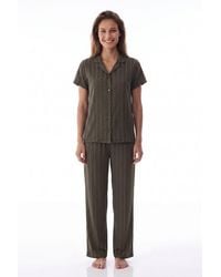 Penti - Rhea Satin Striped Short Sleeve Shirt And Trousers Pajama Set - Lyst