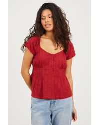 Brave Soul - Woven Short Sleeve Button Down V-Neck Top - Lyst