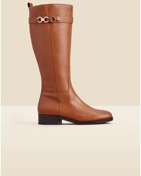 Sosandar - Tan Leather Flat Knee High Boot With Metal Trim - Lyst
