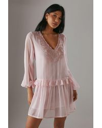 Warehouse - Hand Embellished Chiffon Sequin Mini Smock Dress - Lyst