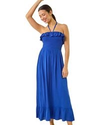 Roman - Frill Shirred Bandeau Midi Dress - Lyst