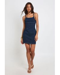 Boohoo - Tall Strappy Denim Mini Dress - Lyst