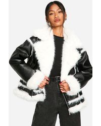 Boohoo - Faux Fur Trim Oversized Aviator Jacket - Lyst