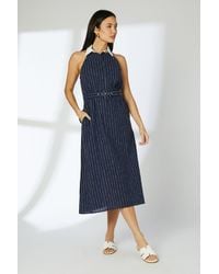 PRINCIPLES - Pinstripe Collared Halterneck Midi Dress Cotton - Lyst